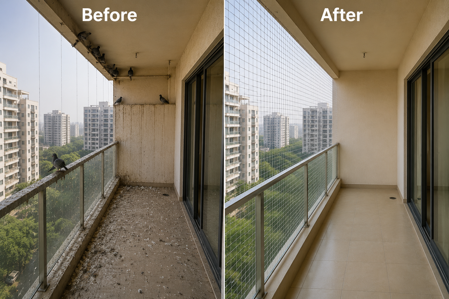Bird net Before & After Installation